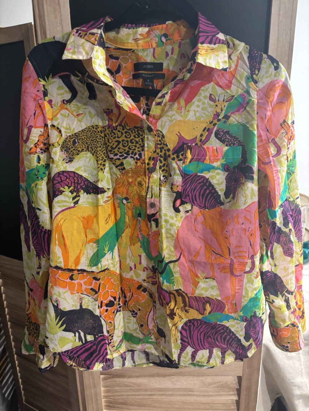 J. Crew Multicolor Floral & Animal Print Button-Up Shirt